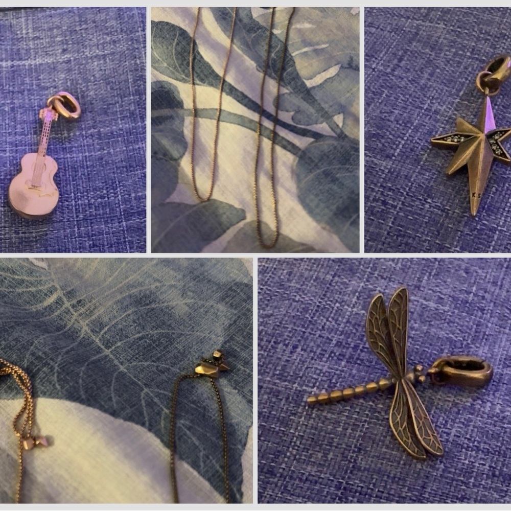 Kendra Scott Rose and Antique gold charms and necklaces